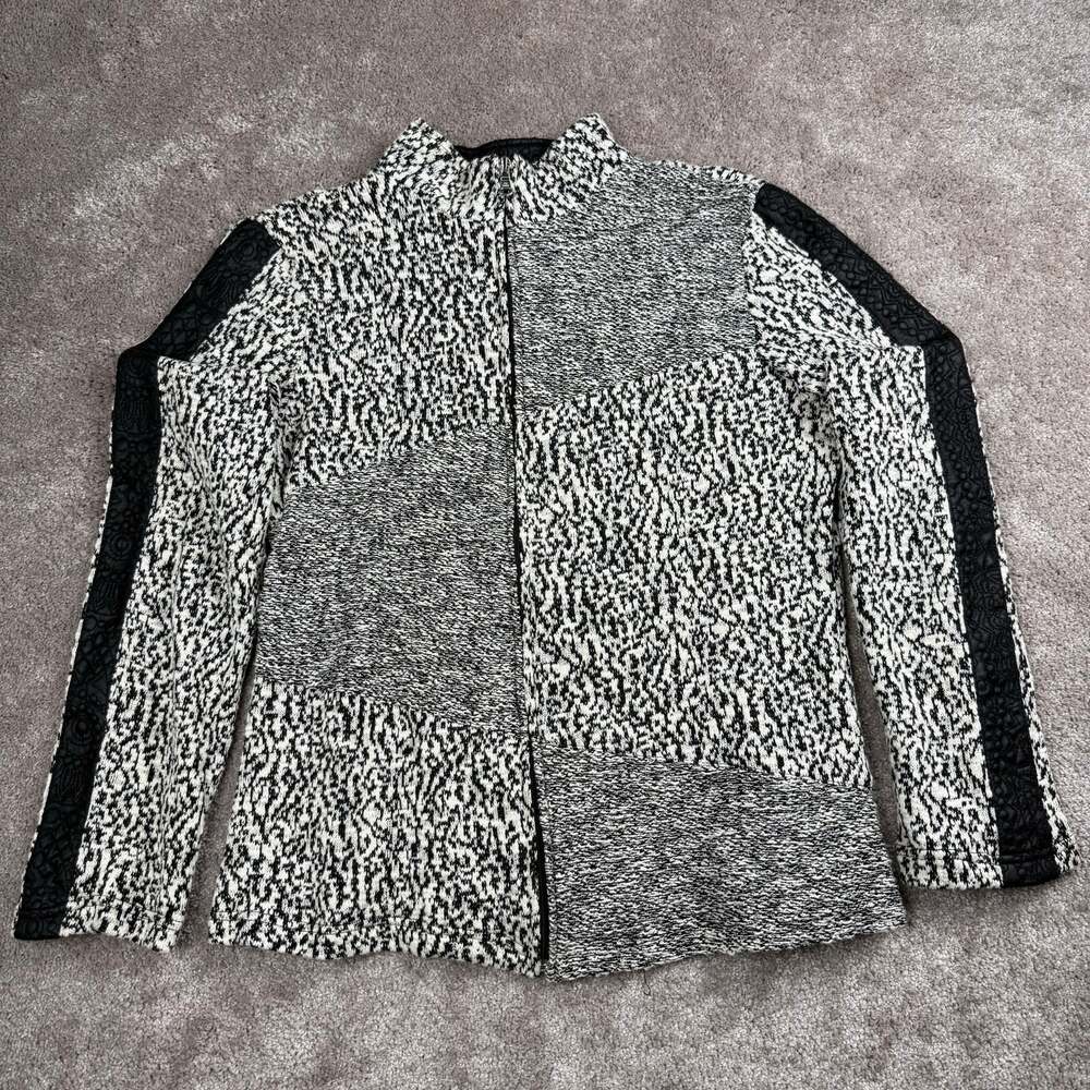 Erin London Jacket Size S Black Cream Zip Up Texture Blazer Animal Corp Business